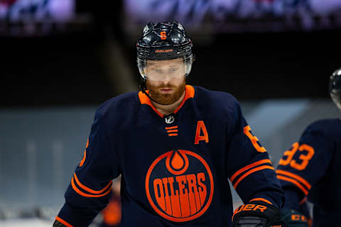 Adam Larsson #6 of the Edmonton Oilers. (Photo by Codie McLachlan/Getty Images)