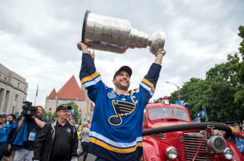 ST LOUIS, MO – JUNE 15: Alex Pietrangelo #27 of the St. Louis Blues hoists the Stanley Cup during the St Louis Blues Victory Parade and Rally after winning the 2019 Stanley Cup Final on June 15, 2019, in St Louis, Missouri. (Photo by Nic Antaya/Getty Images)