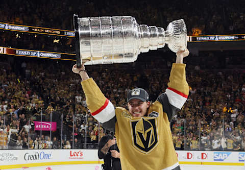 Brett Howden, former New York Rangers player, celebrates the Stanley Cup victory (Photo by Bruce Bennett/Getty Images)