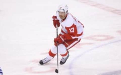 Apr 2, 2016; Toronto, Ontario, CAN; Detroit Red Wings center Brad Richards (17) skates with the puck against the Toronto Maple Leafs at Air Canada Centre. The Red Wings beat the Maple Leafs 3-2. Mandatory Credit: Tom Szczerbowski-USA TODAY Sports