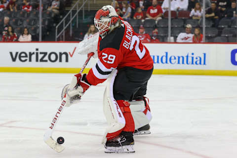 New Jersey Devils goaltender Mackenzie Blackwood (29): (Ed Mulholland-USA TODAY Sports)