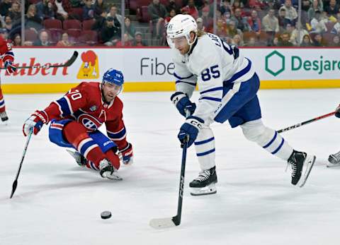 Sep 29, 2023; Montreal, Quebec, CAN; Toronto Maple Leafs defenseman William Lagesson (85)   Credit: Eric Bolte-USA TODAY Sports