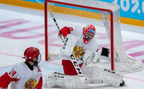 LAUSANNE, SWITZERLAND – JANUARY 18: #30 Goalkeeper Sergei Ivanov of Russian Federation makes a save during Men’s 6-Team Tournament Preliminary Round – Group B Game between Canada and Russia of the Lausanne 2020 Winter Youth Olympics on January 18, 2020 in Lausanne, Switzerland. (Photo by RvS.Media/Basile Barbey/Getty Images)