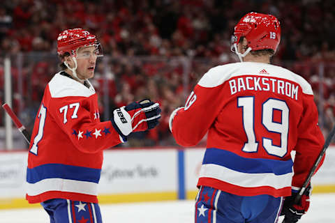 T.J. Oshie, Nicklas Backstrom, Washington Capitals (Photo by Patrick Smith/Getty Images)