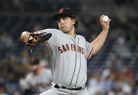 SAN DIEGO, CA – SEPTEMBER 18: Derek Holland #45 of the San Francisco Giants pitches during the second inning of a baseball game against the San Diego Padres at PETCO Park on September 18, 2018 in San Diego, California. (Photo by Denis Poroy/Getty Images)