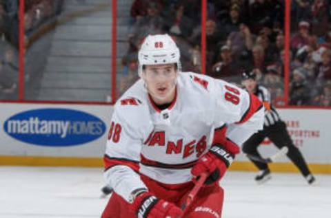 OTTAWA, ON – NOVEMBER 9: Martin Necas #88 of the Carolina Hurricanes skates against the Ottawa Senators at Canadian Tire Centre on November 9, 2019 in Ottawa, Ontario, Canada. (Photo by Andre Ringuette/NHLI via Getty Images)