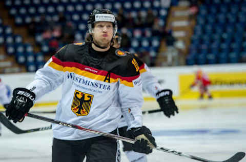 KLOTEN, SWITZERLAND – FEBRUARY 06: Christian Ehrhoff of Germany skates on February 6, 2018 at Swiss Arena in Kloten, Switzerland. (Photo by Robert Hradil/Bongarts/Getty Images)