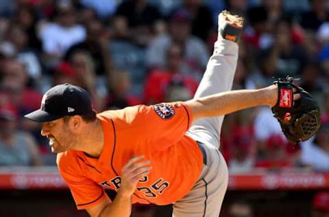 ANAHEIM, CA – JULY 21: Justin Verlander #35 of the Houston Astros pitches in the third inning against the Los Angeles Angels of Anaheim at Angel Stadium on July 21, 2018 in Anaheim, California. (Photo by Jayne Kamin-Oncea/Getty Images)