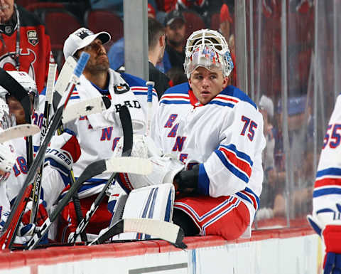 Brandon Halverson #75 of the New York Rangers (Photo by Bruce Bennett/Getty Images)