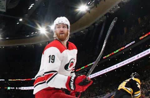 Dougie Hamilton #19 of the Carolina Hurricanes. (Photo by Bruce Bennett/Getty Images)