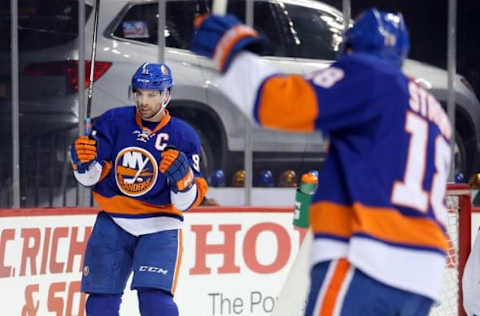 Oct 26, 2016; Brooklyn, NY, USA; New York Islanders center John Tavares (91) reacts after scoring a power play goal against the Montreal Canadiens during the second period at Barclays Center. Mandatory Credit: Brad Penner-USA TODAY Sports