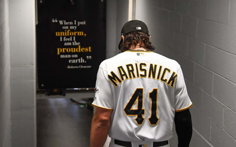 PITTSBURGH, PA – APRIL 17: Jake Marisnick #41 of the Pittsburgh Pirates heads to the dugout before the start of the game against the Washington Nationals at PNC Park on April 17, 2022 in Pittsburgh, Pennsylvania. (Photo by Justin Berl/Getty Images)