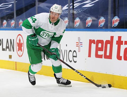 TORONTO, ON – MARCH 19: Morgan Rielly #44 of the Toronto Maple Leafs  (Photo by Claus Andersen/Getty Images)