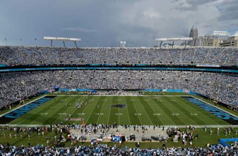 CHARLOTTE, NC – SEPTEMBER 09: A general view of the field with the Carolina Panthers logo replacing the NFL logo at the fifty yeard line before the game between the Carolina Panthers and the Dallas Cowboys at Bank of America Stadium on September 9, 2018 in Charlotte, North Carolina. (Photo by Grant Halverson/Getty Images)