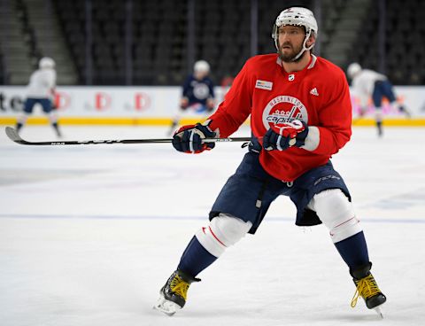 LAS VEGAS NV – MAY 27: Washington left wing Alex Ovechkin (8) during an early afternoon Capitals practice session the day before game one of the Stanley Cup finals in Las Vegas NV on May 27, 2018. (Photo by John McDonnell/The Washington Post via Getty Images)