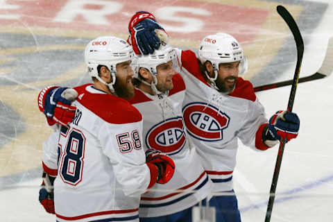 SUNRISE, FL – MARCH 29: Teammates congratulate Chris Wideman #20 of the Montreal Canadiens (Photo by Joel Auerbach/Getty Images)