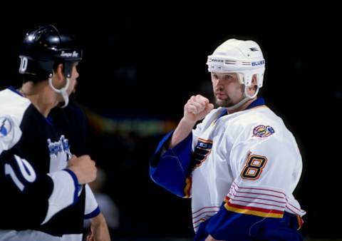 26 Mar 1998: Leftwinger Tony Twist of the Tampa Bay Lightning in action during a game against the St. Louis Blues at the Kiel Center in St. Louis, Missouri. The Blues defeated the Lightning 3-2. Mandatory Credit: Elsa Hasch /Allsport