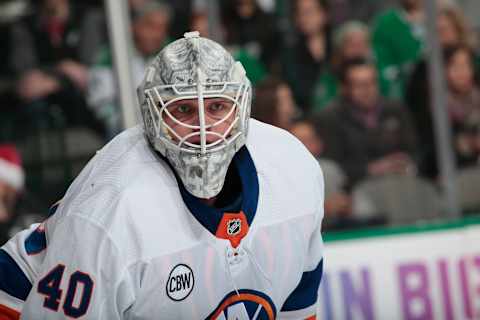 DALLAS, TX – DECEMBER 23: Robin Lehner #40 of the New York Islanders tends goal against the Dallas Stars at the American Airlines Center on December 23, 2018 in Dallas, Texas. (Photo by Glenn James/NHLI via Getty Images)