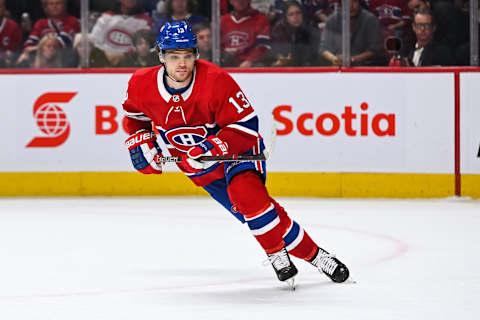 MONTREAL, QC – APRIL 06: Look on Montreal Canadiens left wing Max Domi (13) (Photo by David Kirouac/Icon Sportswire via Getty Images)