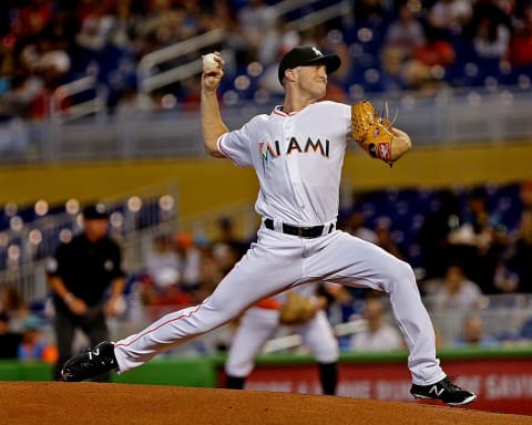 Miami Marlins pitcher Trevor Richards (63) throws a pitch in the first inning against the Cincinnati Reds on Sunday, Sept. 23, 2018 at Marlins Park in Miami, Fla. (Patrick Farrell/Miami Herald/TNS via Getty Images)