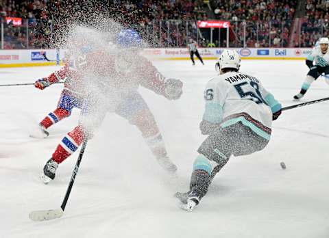 Dec 4, 2023; Montreal, Quebec, CAN; Montreal Canadiens defenseman Kaiden Guhle. Mandatory Credit: Eric Bolte-USA TODAY Sports