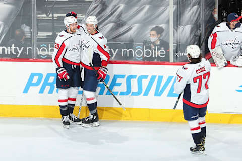 Anthony Mantha, Brenden Dillon, T.J. Oshie, Washington Capitals (Photo by Mitchell Leff/Getty Images)