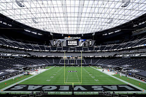 A general view of the empty stadium prior to the game between the Buffalo Bills and the Las Vegas Raiders at Allegiant Stadium. (Photo by Matthew Stockman/Getty Images)