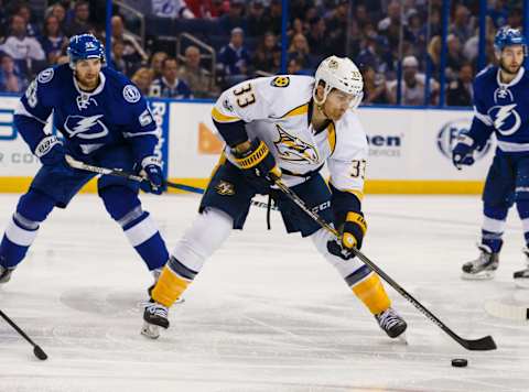 TAMPA, FL – JANUARY 5: Colin Wilson #33 of the Nashville Predators skates during the second period of the game against the Tampa Bay Lightning at Amalie Arena on January 5, 2017 in Tampa, Florida. (Photo by Scott Audette/NHLI via Getty Images)