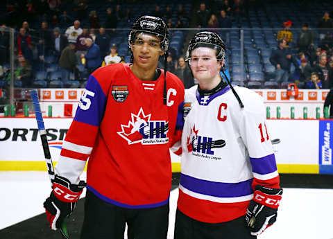 Alexis Lafreniere #11 of Team White and Quinton Byfield #55 (Photo by Vaughn Ridley/Getty Images)