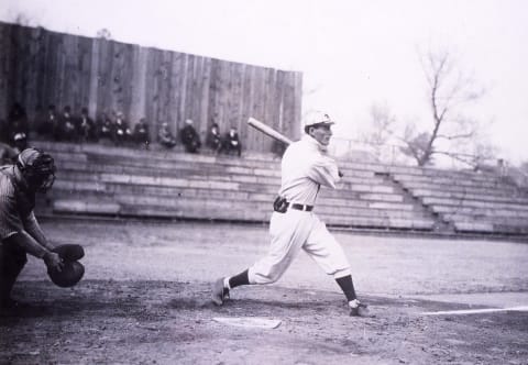 ST. LOUIS – APRIL, 1910. Shortstop Bobby Wallace of the St. Louis Browns, takes some hacks at the club’s Houston, Texas spring training facility in April of 1910. (Photo by Mark Rucker/Transcendental Graphics, Getty Images)