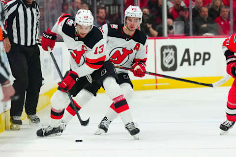 New Jersey Devils center Nico Hischier (13) and center Jack Hughes (86): James Guillory-USA TODAY Sports