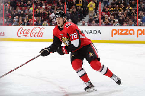 OTTAWA, ON – NOVEMBER 27: Filip Chlapik #78 of the Ottawa Senators skates in a game against the Boston Bruins at Canadian Tire Centre on November 27, 2019 in Ottawa, Ontario, Canada. (Photo by Jana Chytilova/Freestyle Photography/Getty Images)