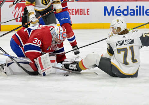 Nov 16, 2023; Montreal, Quebec, CAN; Montreal Canadiens goalie Cayden Primeau. Mandatory Credit: Eric Bolte-USA TODAY Sports