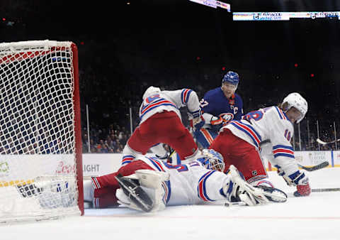 Alexandar Georgiev #40 of the New York Rangers makes the third period save