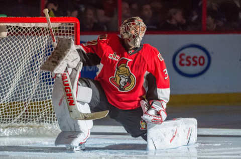 NHL Power Rankings: Ottawa Senators goalie Andrew Hammond (30) is introduced as the starting goalie in match against the St. Louis Blues at the Canadian Tire Centre. The Blues defeated the Senators 6-0. Mandatory Credit: Marc DesRosiers-USA TODAY Sports