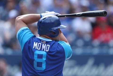 TORONTO, ON – AUGUST 27: Kendrys Morales #8 of the Toronto Blue Jays bats in the ninth inning during MLB game action against the Minnesota Twins at Rogers Centre on August 27, 2017 in Toronto, Canada. (Photo by Tom Szczerbowski/Getty Images)