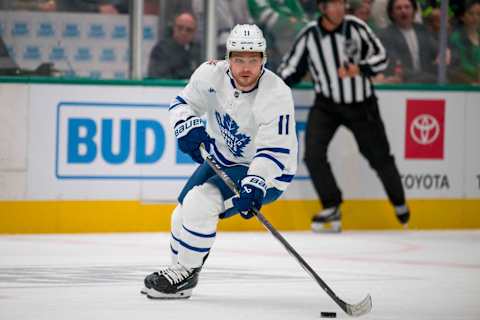 Oct 26, 2023; Dallas, Texas, USA; Toronto Maple Leafs center Max Domi  Credit: Jerome Miron-USA TODAY Sports