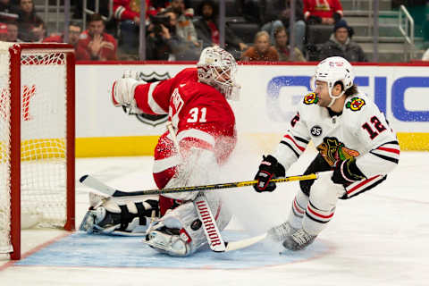 Alex Debrincat of the Chicago Blackhawks. Mandatory Credit: Raj Mehta-USA TODAY Sports