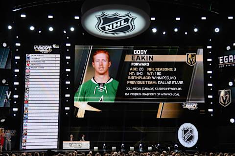 LAS VEGAS, NV – JUNE 21: Cody Eakin is selected by the Las Vegas Golden Knights during the 2017 NHL Awards and Expansion Draft at T-Mobile Arena on June 21, 2017 in Las Vegas, Nevada. (Photo by Ethan Miller/Getty Images)