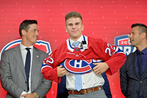 Jul 7, 2022; Montreal, Quebec, CANADA; Filip Mesar after being selected to the Montreal Canadiens. Mandatory Credit: Eric Bolte-USA TODAY Sports