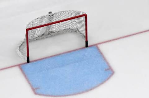 LAS VEGAS, NEVADA – FEBRUARY 20: An empty net is shown from above before a game between the Tampa Bay Lightning and the Vegas Golden Knights at T-Mobile Arena on February 20, 2020 in Las Vegas, Nevada. The Golden Knights defeated the Lightning 5-3. (Photo by Ethan Miller/Getty Images)