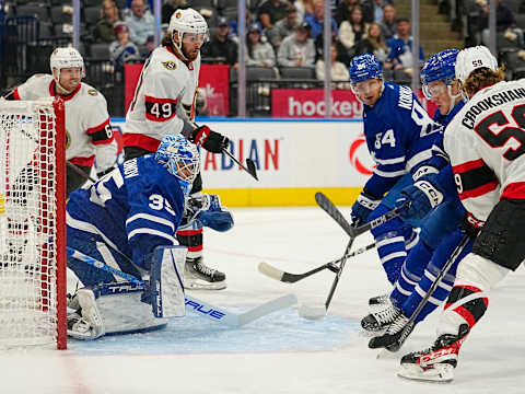 Sep 24, 2022; Toronto, Ontario, CAN; Toronto Maple Leafs defenseman Mikko Kokkonen (84)  Credit: John E. Sokolowski-USA TODAY Sports