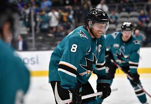 SAN JOSE, CA – OCTOBER 30: Joe Pavelski #8 of the San Jose Sharks prepares to face-off against the New York Rangers at SAP Center on October 30, 2018 in San Jose, California (Photo by Brandon Magnus/NHLI via Getty Images)