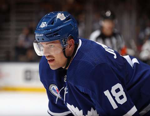 TORONTO, ONTARIO – NOVEMBER 15: Andreas Johnsson #18 of the Toronto Maple Leafs . (Photo by Bruce Bennett/Getty Images)