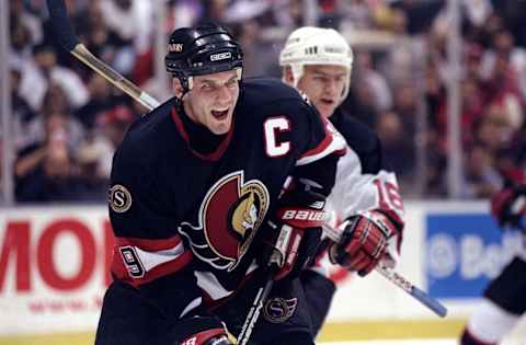 30 Apr 1998: Center Alexei Yashin of the Ottawa Senators in action during a playoff game against the New Jersey Devils at the Continental Airlines Arena in East Rutherford, New Jersey. The Devils won the game, 3-1. Mandatory Credit: Craig Melvin /Allsport