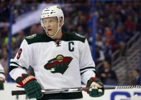 Jan 2, 2016; Tampa, FL, USA; Minnesota Wild center Mikko Koivu (9) against the Tampa Bay Lightning during the second period at Amalie Arena. Mandatory Credit: Kim Klement-USA TODAY Sports