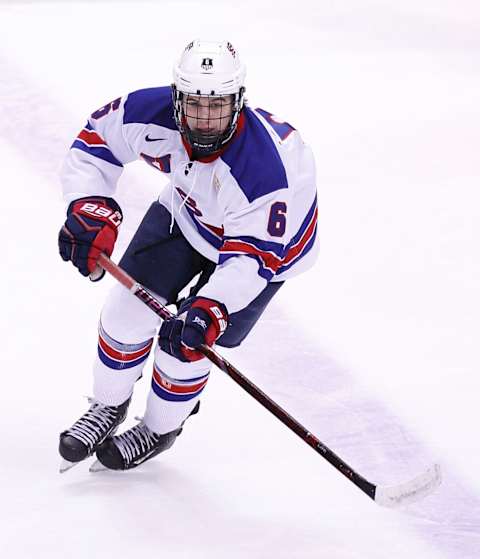 VANCOUVER , BC – JANUARY 5: Jack Hughes #6 of the United States skates against Finland during a gold medal game at the IIHF World Junior Championships at Rogers Arena on January 5, 2019 in Vancouver, British Columbia, Canada. (Photo by Kevin Light/Getty Images)