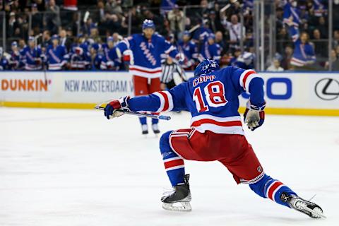 New York Rangers center Andrew Copp (18) celebrates after scoring a goal Credit: Tom Horak-USA TODAY Sports