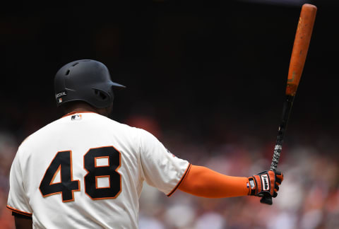 SAN FRANCISCO, CA – JULY 29: Pablo Sanndoval #48 of the San Francisco Giants bats against the Milwaukee Brewers in the bottom of the fifth inning at AT&T Park on July 29, 2018 in San Francisco, California. (Photo by Thearon W. Henderson/Getty Images)