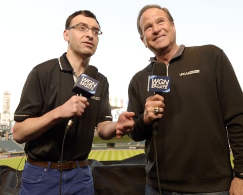 Jason Benetti and Steve Stone. (Photo by Ron Vesely/MLB Photos via Getty Images)